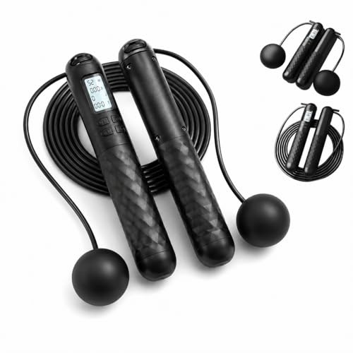 Weighted Jump Rope for Adults & Kids with Counter, Gravity Ball, LCD Display, and Adjustable Cord – Ideal Exercise Equipment for Indoor & Outdoor Fitness