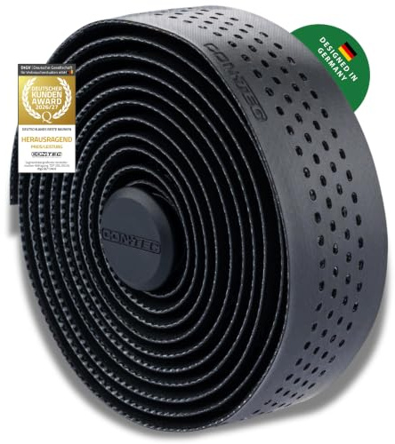CONTEC Lenkerband Comfort.Micro, 2000x30x2,5 mm, aus EVA-Schaum mit Gel, selbstklebend und rutschsicher, mit Klebestreifen und 2 Lenkerstopfen, Paar, schwarz