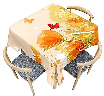 Surwin Tischdecke Abwaschbar, Tulpen Serie Abwischbare Tischdecke mit Lotuseffekt, Quadratisch Tischtuch für Dekoration, Gartentischdecke für Bankett Garten Party (Orange,150x150cm)