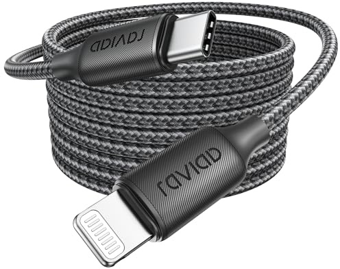 RAVIAD USB C till Lightning-kabel 3M iPhone-laddare snabbladdning MFi-certifierad iPhone USB C nylon flätad PD USB typ C till Lightning-kabel för iPhone 14 13 12 11 Pro XS MAX XR X 8 7 6SPlus 5