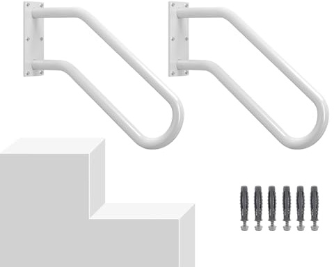 Hand Rails for Outdoor 1-2 Steps, Indoor Stairs, Bathroom, Wall Mount Non-Slip U-Shape Stair Hand Railing White 2 Pack