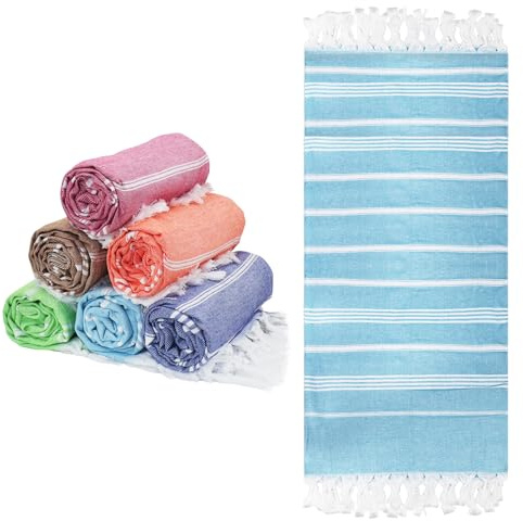 OJMHD 6 Pack Turkish Beach Towels, 90 x 180 cm Large Cotton Hammam Towels Bulk for Adults, Quick Dry & Sand Free Absorbent Bath Towel Blanket for Travel Swimming Gym Gift