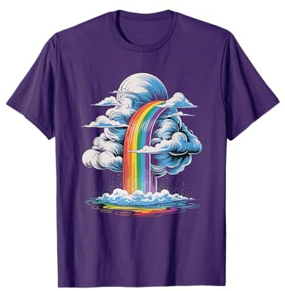 Rainbow Waterfall from Clouds Fantasy Sky Nature Art T-Shirt