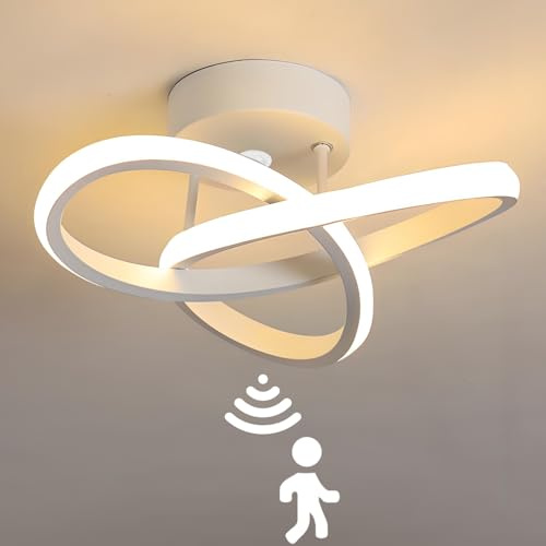 KZT LED Deckenleuchte mit Bewegungsmelder 20W Warmweiß 3000K Innen Sensor Lampe Moderne Deckenlampe mit Tageslichtsensor für Treppe Wohnzimmer Balkon Küche Garage Veranda Büro Flurlampe