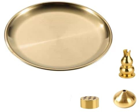 JFangZHZH Soporte de Incienso,Quemador de Incienso,Porta Incienso de Latón,con recogedor de Cenizas,para Incienso de Cono de Bobina de Palo Varillas de Incienso,para Dormir,Hacer Yoga,Decorare