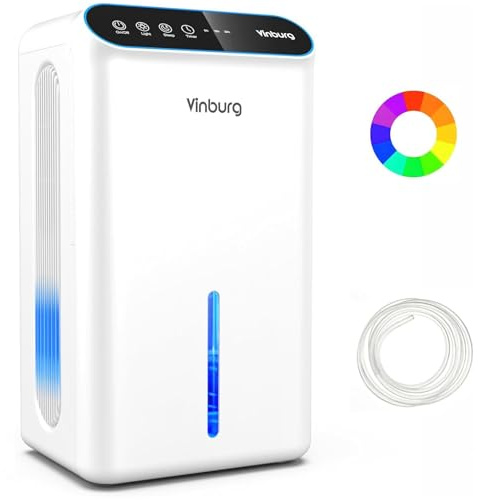 Dehumidifiers for Home (85 OZ Water Tank, 800 sq.ft) Quiet Small Dehumidifier for Basement Bedroom Bathroom with Drain Hose, 3 Gear Timer, Sleep Mode, Auto Shut Off, 7 Color Ambient Light