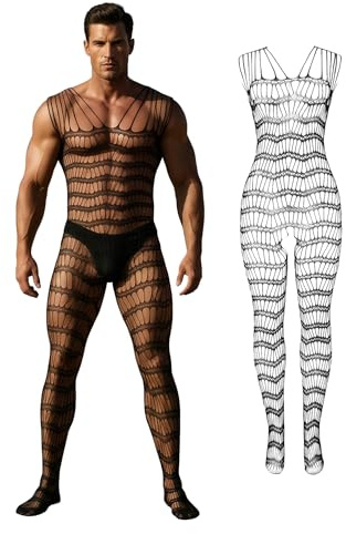 ohyeahlady Bodystocking Herr Curvy Mesh Plus Size Bodysuit Slim Fit Party Spets Svarta Strumpor Klänning Jumpsuit Mesh Roliga Underkläder Set Curvy Underkläder Kostym, Svart A, one size