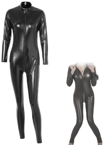 AMZII Latex Dessous für Sex Damen,Wetlook Latex Dessous Frauen Sexy Unterwäsche Bodysuit Bodys für Damen,Lingerie Catsuit mit Hose Leggings,Reizwäsche Party Kleider Frauen Clubwear Kostüme