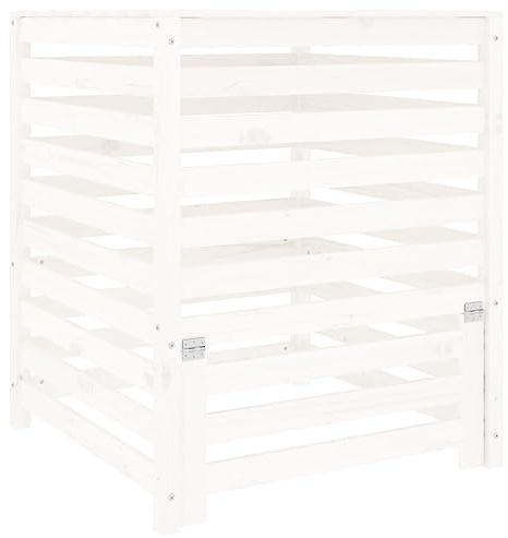Komposter mit Deckel und Klappe, Holzkomposter mit Lattenrost, Großer Schnellkomposter für Gärten und Innenhöfe, Weiß 82,5x82,5x99,5 cm Massivholz Kiefer