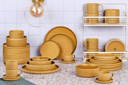 Scandi SR-COSCOC26 Bjorn 36-Piece Crockery Set, Recycled Stoneware, Ochre Yellow, Dishwasher and Microwave Safe, for 4 People