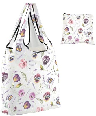 Pansies Flower Lover Gift Boho Pansies Folding Reusable Grocery Bag Violet Pansy Lover Shopping Bag Gardening Gift