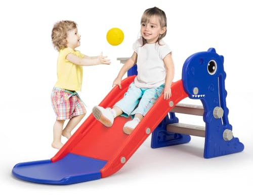 Toddler Slide Set 3 in 1 Kids Climber Basketball Hoop Indoor Outdoor | 3-in-1 Activity | Slide Climb Hoop | HDPE Plastic | 40kg Capacity | Stable Triangle | Non-Slip Steps | Indoor Outdoor