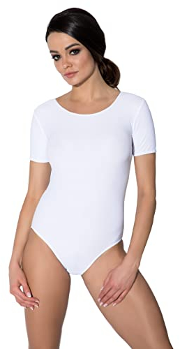 Aquarti Damen Ballett Trikot Kurzarm Gymnastik Tanz-Body, Farbe: Weiß, Größe: 36