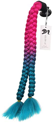 3T-SISTER Helm geflochtener Pferdeschwanz Motorrad Fahrrad Helm Haar Zöpfe Haarteile für Erwachsene (Cyan)