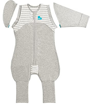 Love To Dream Swaddle UP Übergangsanzug, Größe L, 8,5–11 kg, Grau, eng anliegende Passform, abnehmbare Flügel, 1,0 Tog Temp (20–24 °C), maschinenwaschbar, Von Hebammen empfohlen, Doppelreißverschluss