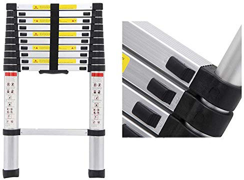 Telescopic Loft Ladder Collapsible Step Ladders Securing Bolt 3.2m/10.5Ft 3.2M EN131 Extendable Stainless Steel Ladders Folding Extending Portable 11 Steps Extension Ladder DIY Multi Purpose
