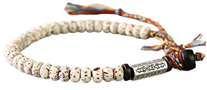 EXINOX Pulsera Tibetana Natural Perlas de Bodhi con Amuleto Grabado Hilo de la Suerte Hecha A Mano I Hombre Mujer