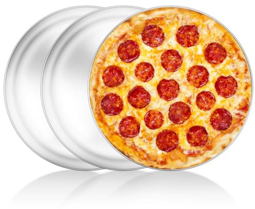 Yododo Pizza Pan Set of 3, Stainless Steel Pizza Pie Pan Tray Platter Pizza Tray, Round Pizza Dish Plate For Oven Baking, Healthy Metal Pizza Baking Cooking Pan for Oven - Size of 12 inch