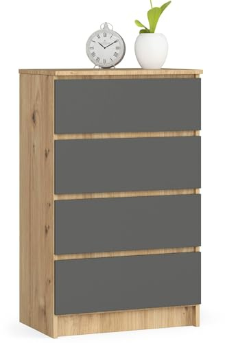 AKORD Kommode K60 60 cm | 4 Schubladen | Schrank | für das Wohnzimmer | für das Schlafzimmer | B60 x H99 x T40 cm | Gewicht 29,90 kg | Artisan Eiche/Graphitgrau