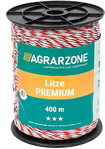 Agrarzone Weidezaunlitze Premium 400m, weiß-rot | 6x0,30 TriCOND-Leiter für ausgezeichnete Leitfähigkeit am Elektrozaun & Weidezaun | Stabile Zaunlitze für Schaf-, Rinder- & Pferdezaun