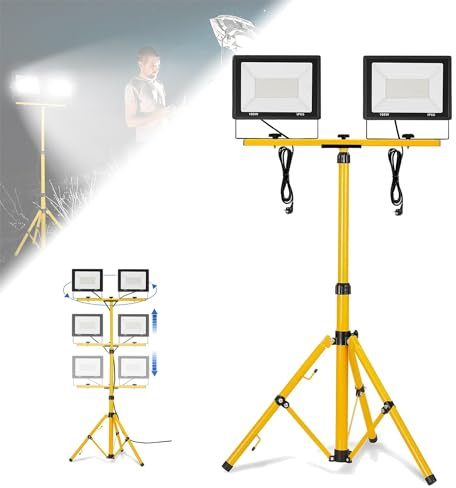 ACXIN LED Fluter Flutlicht, LED Baustrahler Arbeitsleuchte, Scheinwerfer, Superhell Strahler, Außenstrahler+ Gelb Stativ, IP66 wasserdicht, 2 Stück, 100W, Kaltweiß