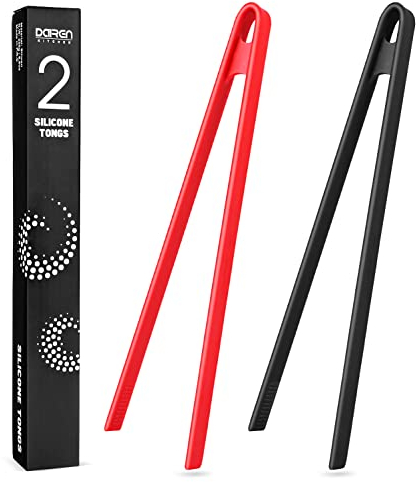 2 Stück Silikonzange, 29cm Schwarz & rot Silikon Lebensmittelclip Antihaft-Kochzange Hitzebeständig Küche Lebensmittelzange Grillzange Silikon Küchenzange zum Platzieren, Wenden Beim Kochen, Backen