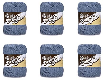 Lily Sugar'N Cream Super Size Blue Jeansgarn – 6-pack med 113 g – bomull – 4 medium (kamgarn – 200 meter – stickning/virkning