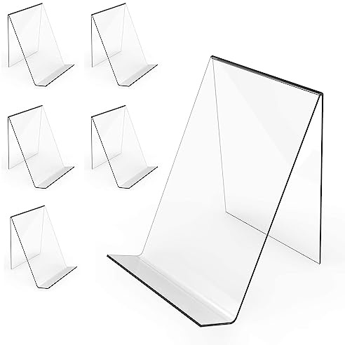 Boloyo Acrylic Book Stand Without Ledge,6 Inch 6PC Clear Acrylic Display Easel Transparent Display Stand Holder Tablet Holder for Displaying Pictures,Books,Artworks, CDs