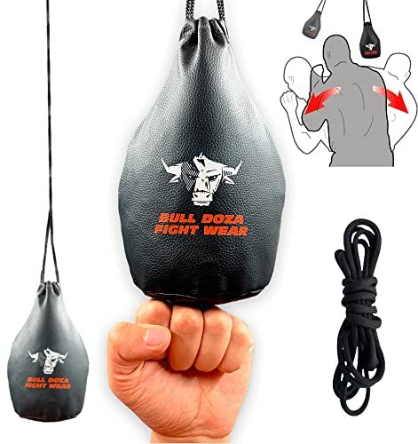 Bull Doza Fight Wear Slip Dodge Reaction Bag - Fist Width - 1kg When Filled - 2 Meter Hanging Rope Included - Boxing Punch Bag MMA - Black - No.1 Defence Bag (Not For Punching)