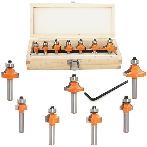 Sinoprotools 7 Stück Abrundfräser und Viertelstabfräser Set,8mm Schaft Rundfräser&Radiusfräser,Abrundfräser Fräser Oberfräse mit Kugellager,Kantenfräse/Frästisch Radius 2-3-4-5-6-8-10(Set 7-tgl.)
