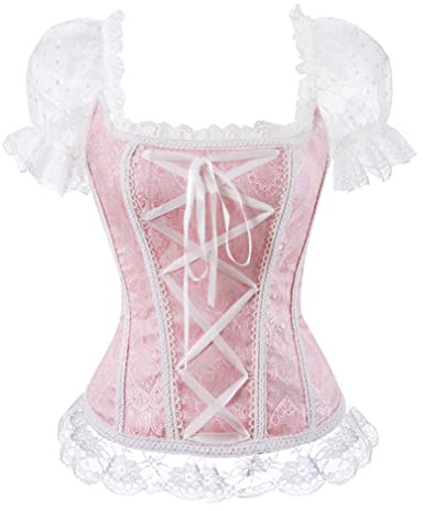 Grebrafan Boning Wide Strap Wedding Overbust Corset Bustier Top S Pink