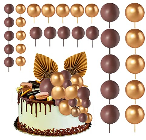 32 piezas de decoración de pastel de bola dorada con abanico de palma de papel, decoración de pastel de hoja de palma para fiesta de cumpleaños, decoración de boda