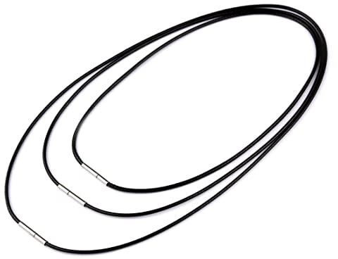 LEEQ Lederband Halskette 3mm Schwarz Kunstleder Halskette Braid 316 Edelstahl Verschluss Wachs Lederkette für Männer und Frauen（3 STÜCKE）
