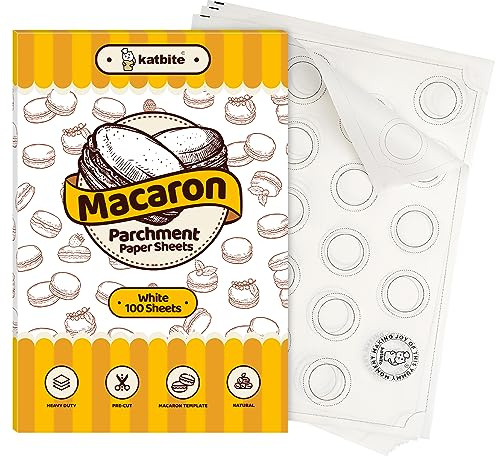 Katbite 100 Macaron Parchment Sheets Template Baking, Cookie Parchment, Printed Circle Baking Stencil for Macaron Cookie, 12x16 In, Non-Stick & Heavy Duty, Pre-cut Paper for Chicken Pizza French Fry