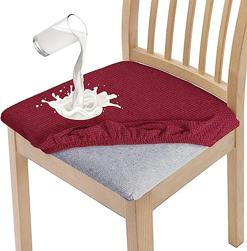 Granbest Stilvolle wasserdichte Esszimmerstuhl Sitzbezüge Set von 6, High Stretch Esszimmerstuhl Sitzkissen Schutzbezüge Waschbarer Sitzschutz für Bankett, Küche, Party, Hotel (6er Set, Weinrot)