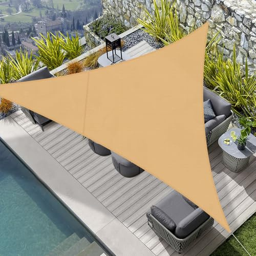 HENG FENG Voile d'ombrage Triangulaire 4x4x4m, Sable | Toile Ombrage Imperméable en PES 160 g/m²,95% Protection UV,cordon inclus,pour Jardin,Terrasse,Extérieur