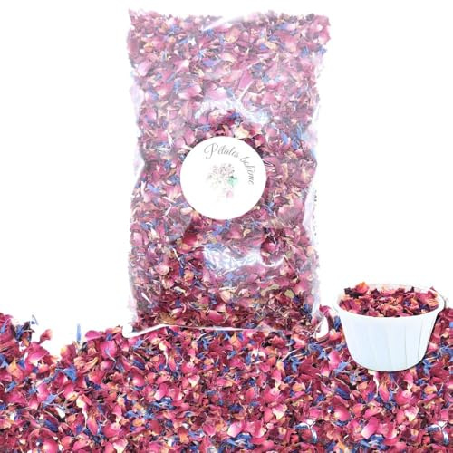 Confettis Fleurs séchées Mariage Pétales de Rose 1 Litre | Petales Boheme, Naturels, Décoration Table Bohème Champêtre, Artisanat de France, Rouge, Bleu