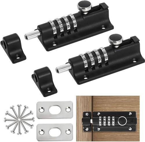 Combination Locking Bolt, 120mm Burglar Proof & Weatherproof Slide Latch Lock, 4 Digit Thicken Solid Zinc Alloy Gate Lock with Anti-Tamper Screws for Home, Garden, Gate, Childproofing, Black (2 Packs)