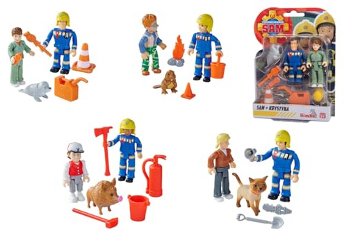 Simba Feuerwehrmann Sam Figuren Doppelpack – 2 bewegliche Sammelfiguren in originalen Uniformen, zufällige Auswahl zwischen Vier detailgetreue TV-Charakteren, Spielset für Kinder ab 3 Jahren