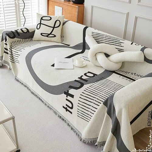 Ayoiow Sofa Überzug Kissen Sofabezug Schwarz Überzug Sofa 4 Sitzer Chenille Geometrisches Muster Mit Buchstaben