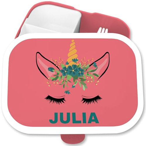 Brotdose Kinder Campus für Mepal - Einhörner - Einhorn Motiv - 750 ml - Rosa - einschulung geschenke mädchen kinderbrotdosen kindergarten unicorn jausenbox vesperbox kita einhörnern brotzeitbox