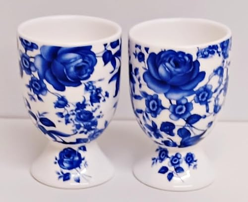 Rainbow Decors Delft Lot de 2 coquetiers en porcelaine fine Motif floral Bleu, DBEC2