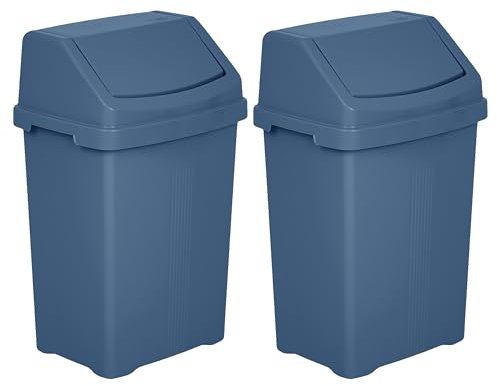 M1SS Set of 2 - Navy Blue 50L Litre Plastic Swing Bin Waste Recycle Dustbins Kitchen, Bathroom Rubbish Refused Bins Indoor Outdoor Trash Can Removable Swing Lid for Kitchen, Home, Office, Bathroom