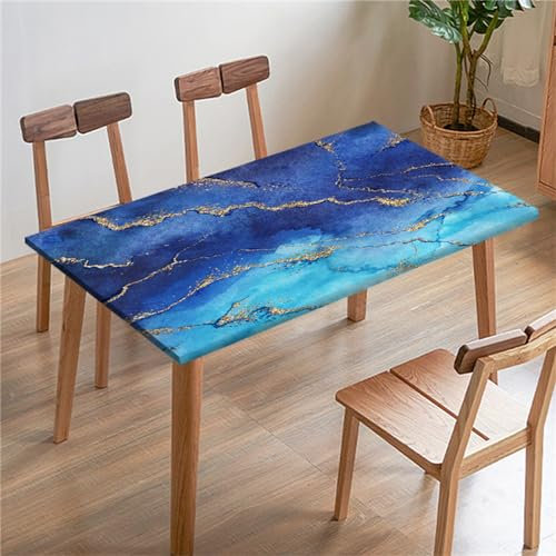 Morbuy 3D Rechteckige Elastische Tischdecke, Rechteckig Tischdecke mit Gummizug Spanntischdecke Gartentischdecke für Picknick Camping Partys (4.9FT/180x140cm,Marble 3)