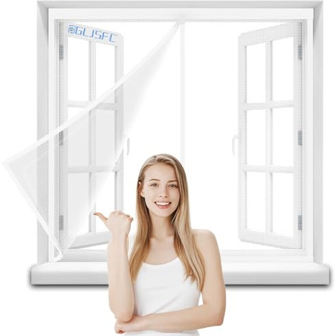 Mosquito Net for Window 210x115cm [Upgrade] Insect Fly Window Screen Mesh Insect Netting Bug Bee Mosquito Protector Top-to-Bottom Seal Snaps Easy Installation White