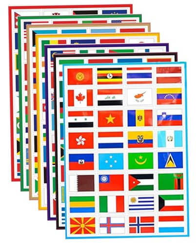 Länder flaggor klistermärken, värld flagga klistermärken, 196 st självhäftande landsflagga dekaler, land karta klistermärken för sportevenemang, resor, skola, dagbok, scrapbook