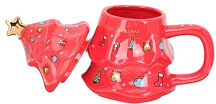 CIYODO Keramiktasse Mit Weihnachtsbaummotiv Mit Deckel Und Löffel Großes Fassungsvermögen Dekorative Kaffeetasse Für Partys