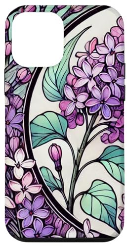 Custodia per iPhone 12 mini Illustrazione di fiori lilla in stile Art Nouveau lilla