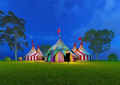 CORFOTO 3.5x3m Sfondo con tendone da circo, tema carnevalesco, sfondo fotografico con tenda, tende di prateria verde, sfondo fotografico per carnevale notturno, decorazioni per feste di compleanno