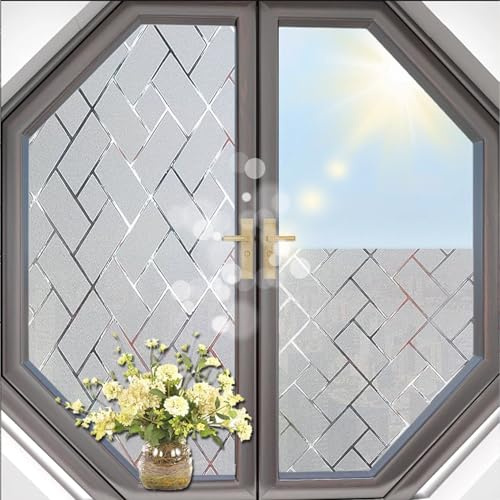 Vinilo para Ventanas Efecto 40 x 110 cm, No Adhesiva, Esmerilado, Electrostática Protección contra, Lámina Privacidad Ventana Decorativo, para Cristal Bano Cocina, Rejilla Oblicua